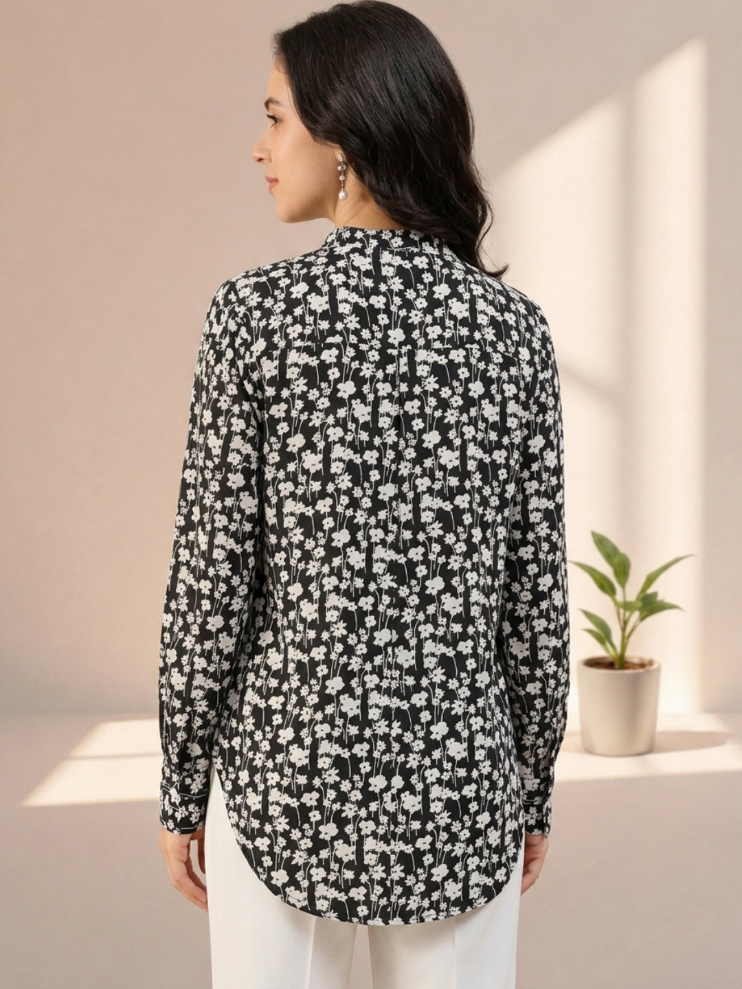 Black Floral Print Shirt