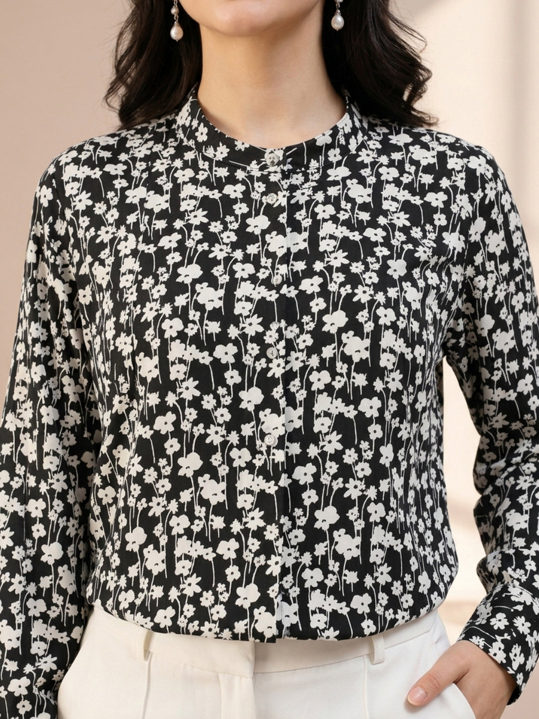 Black Floral Print Shirt