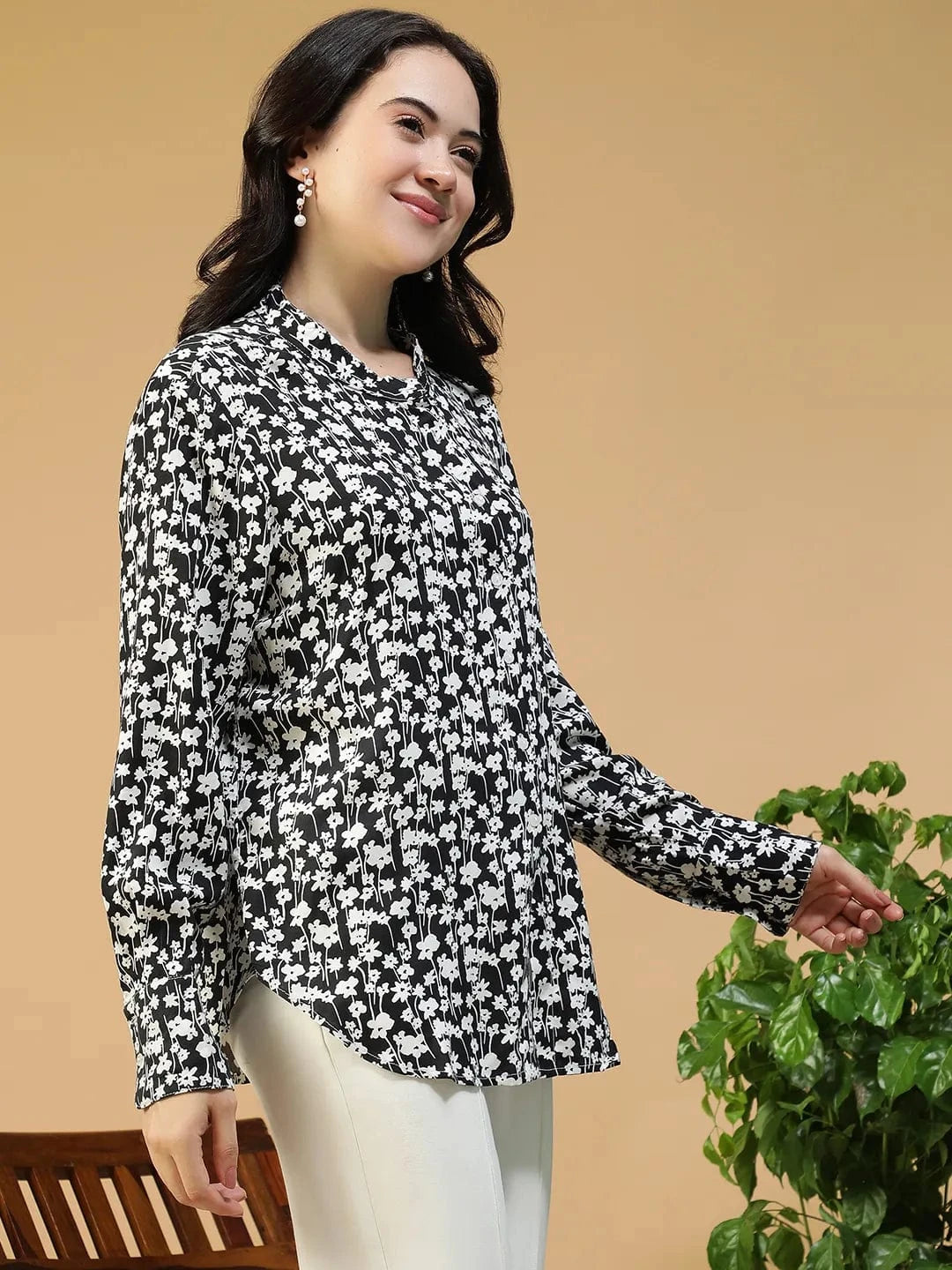 Black Floral Print Shirt