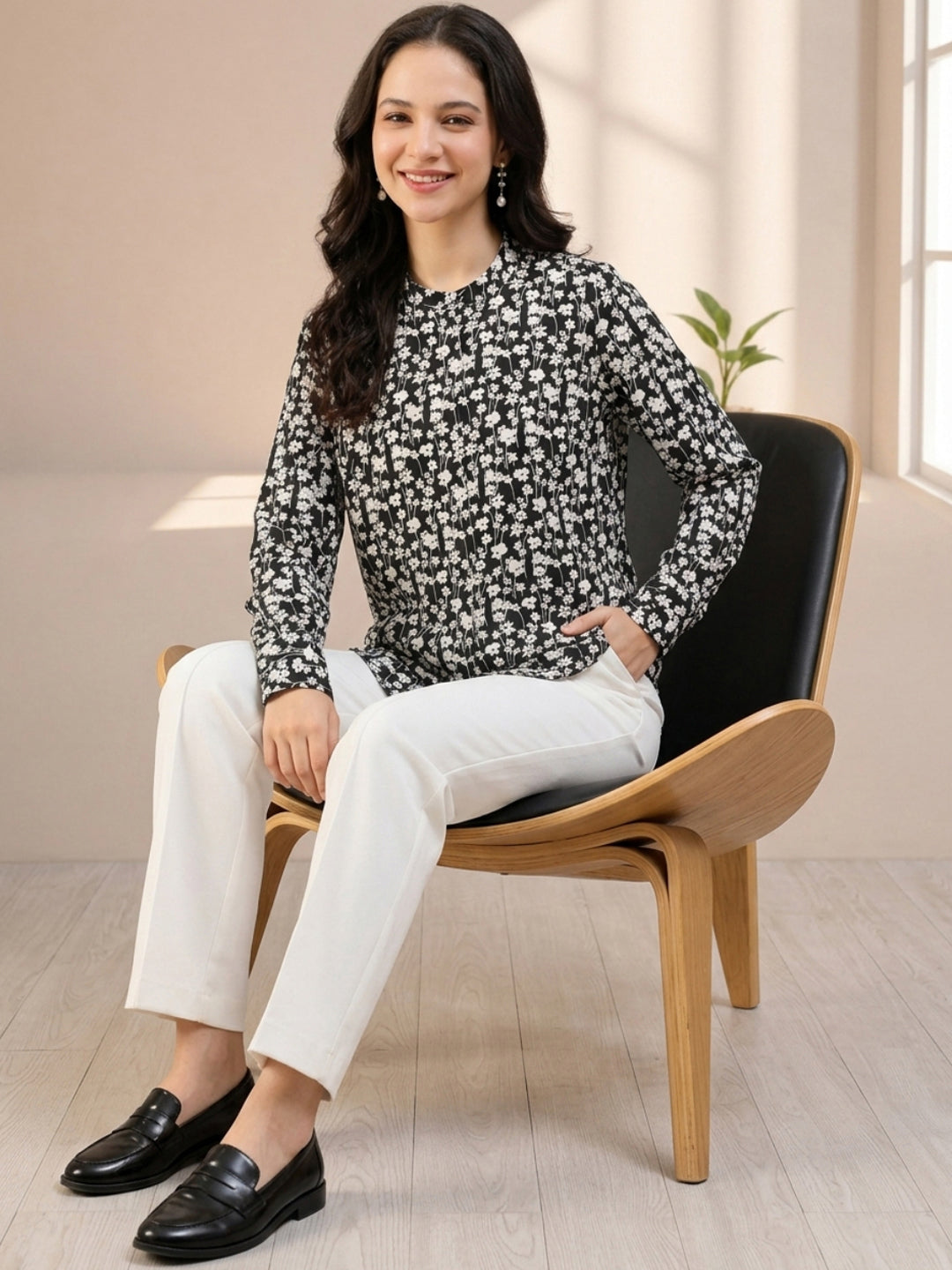 Black Floral Print Shirt