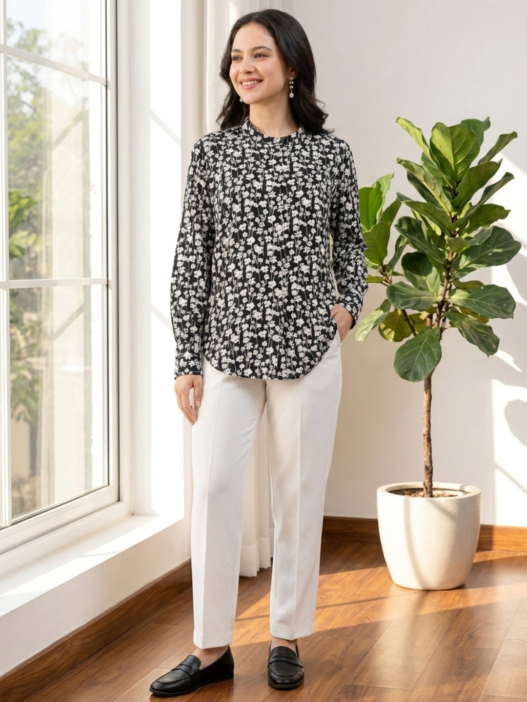 Black Floral Print Shirt