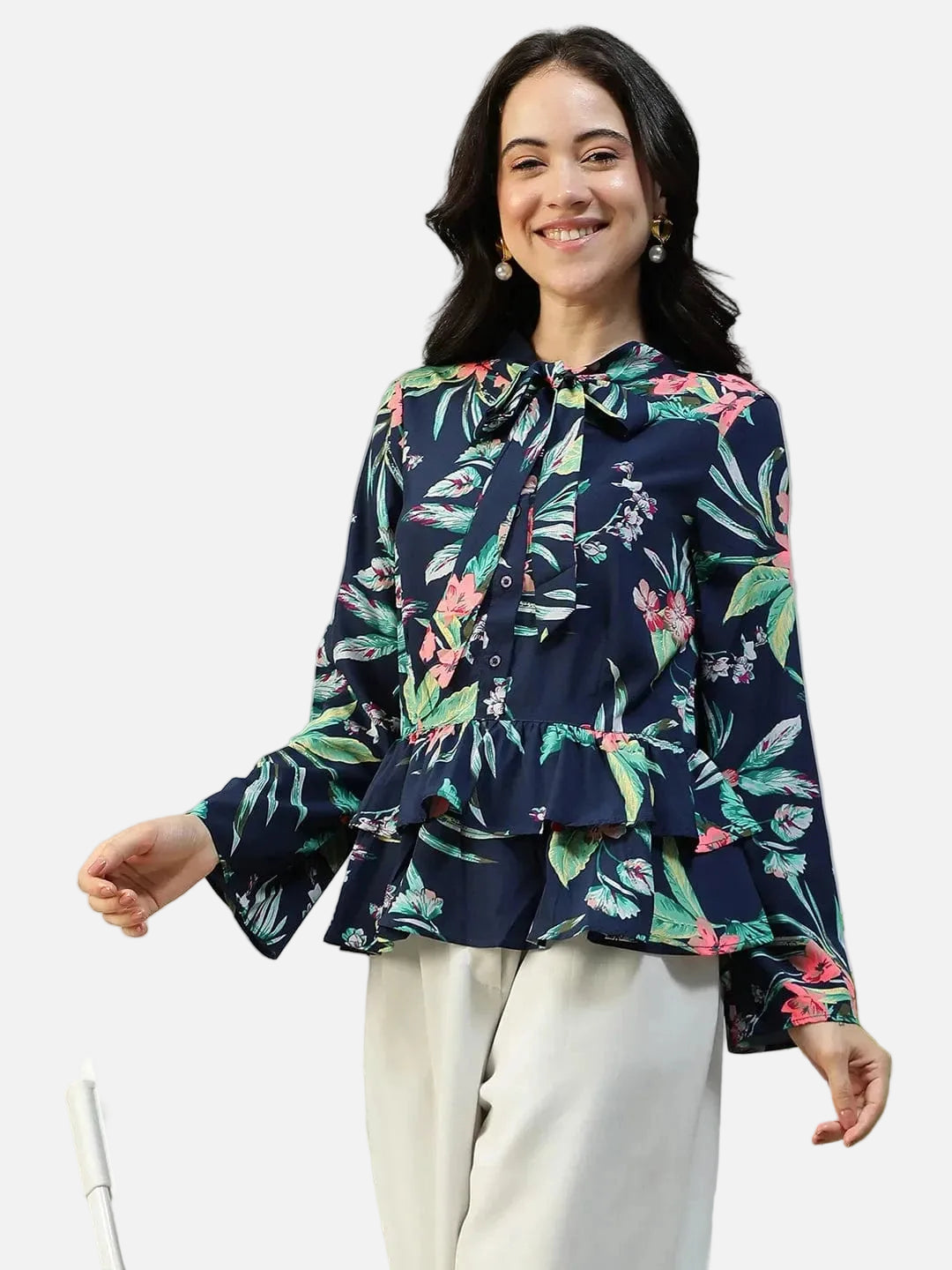Navy Blue Floral Print Top