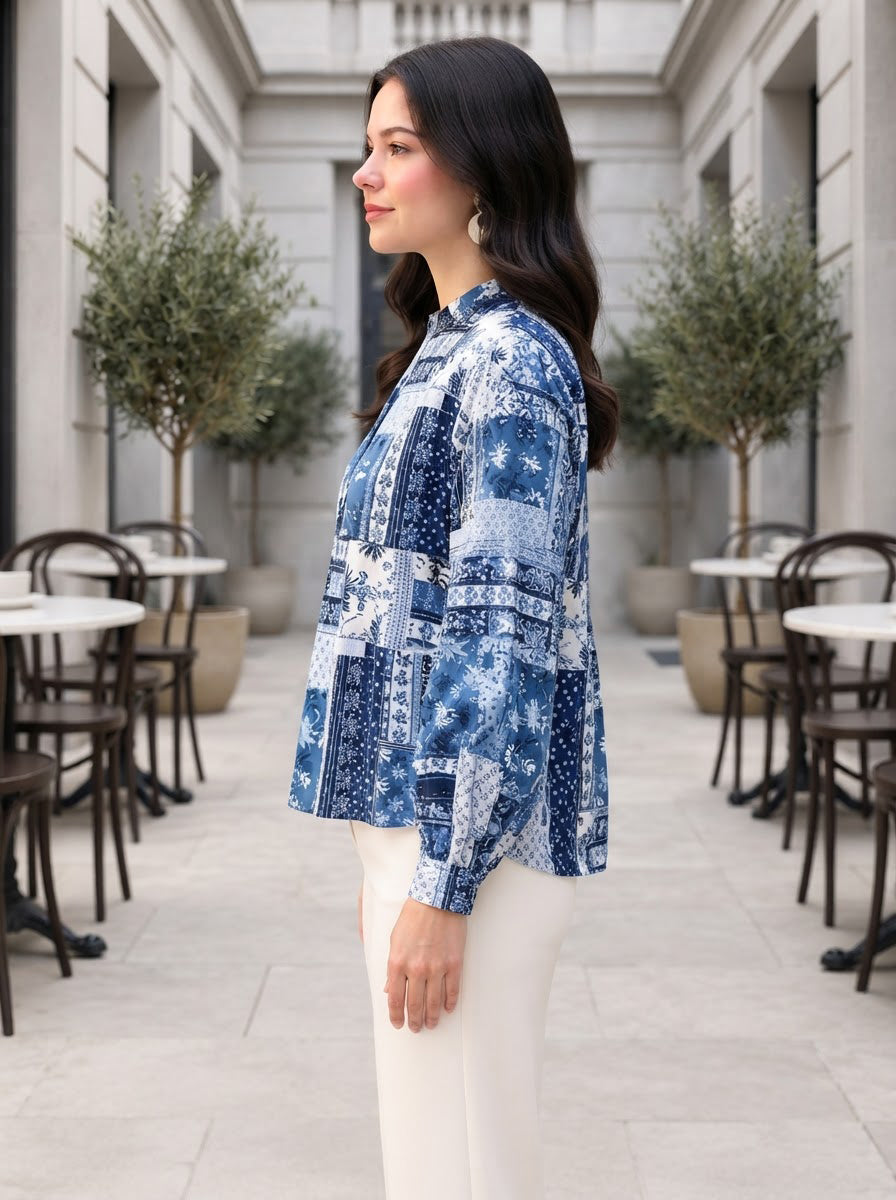 Blue Abstract Print Cotton Top