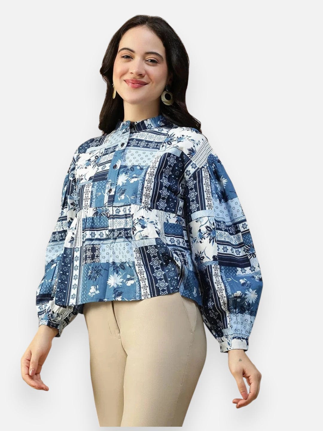 Blue Abstract Print Cotton Top