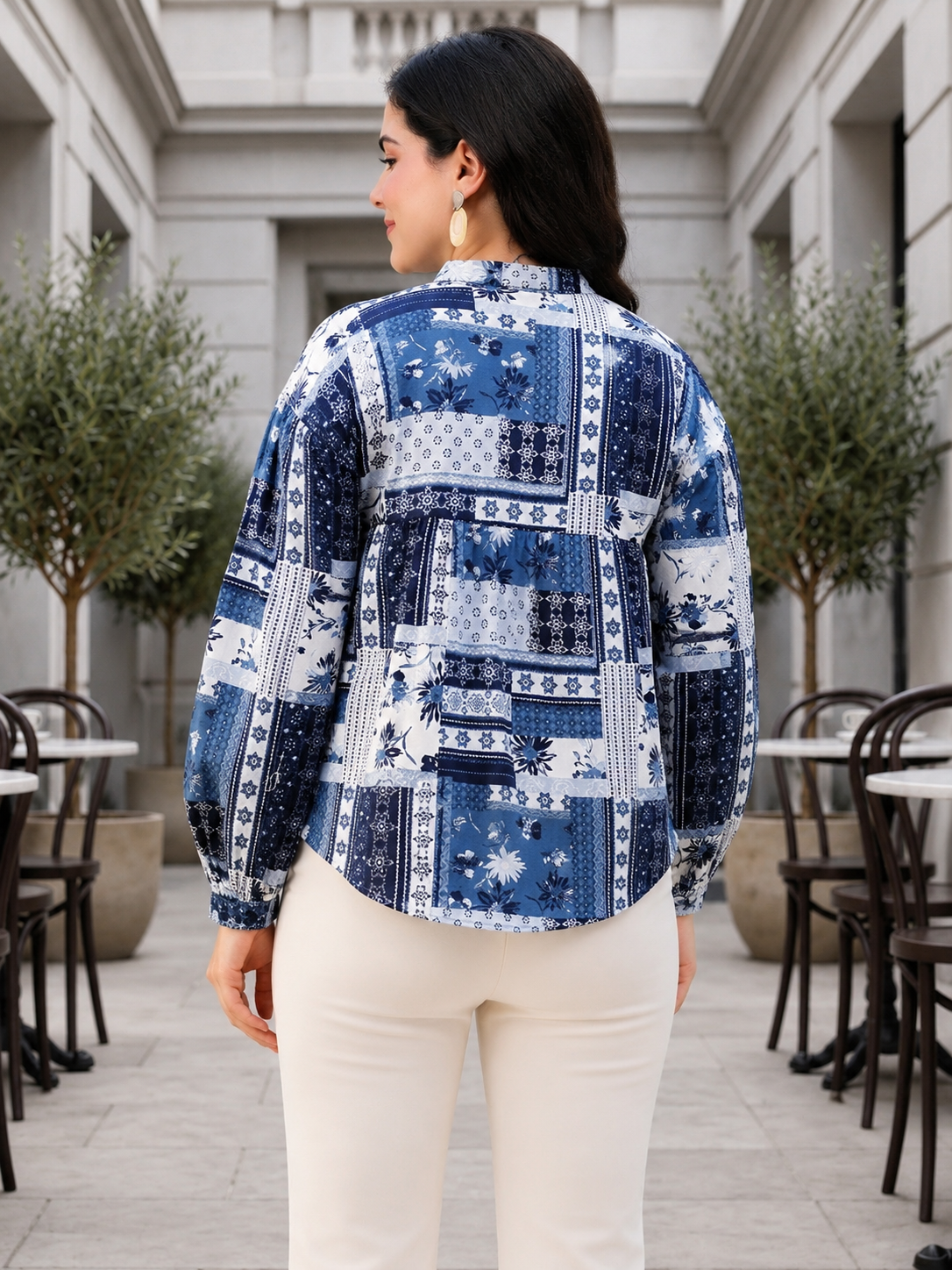 Blue Abstract Print Cotton Top