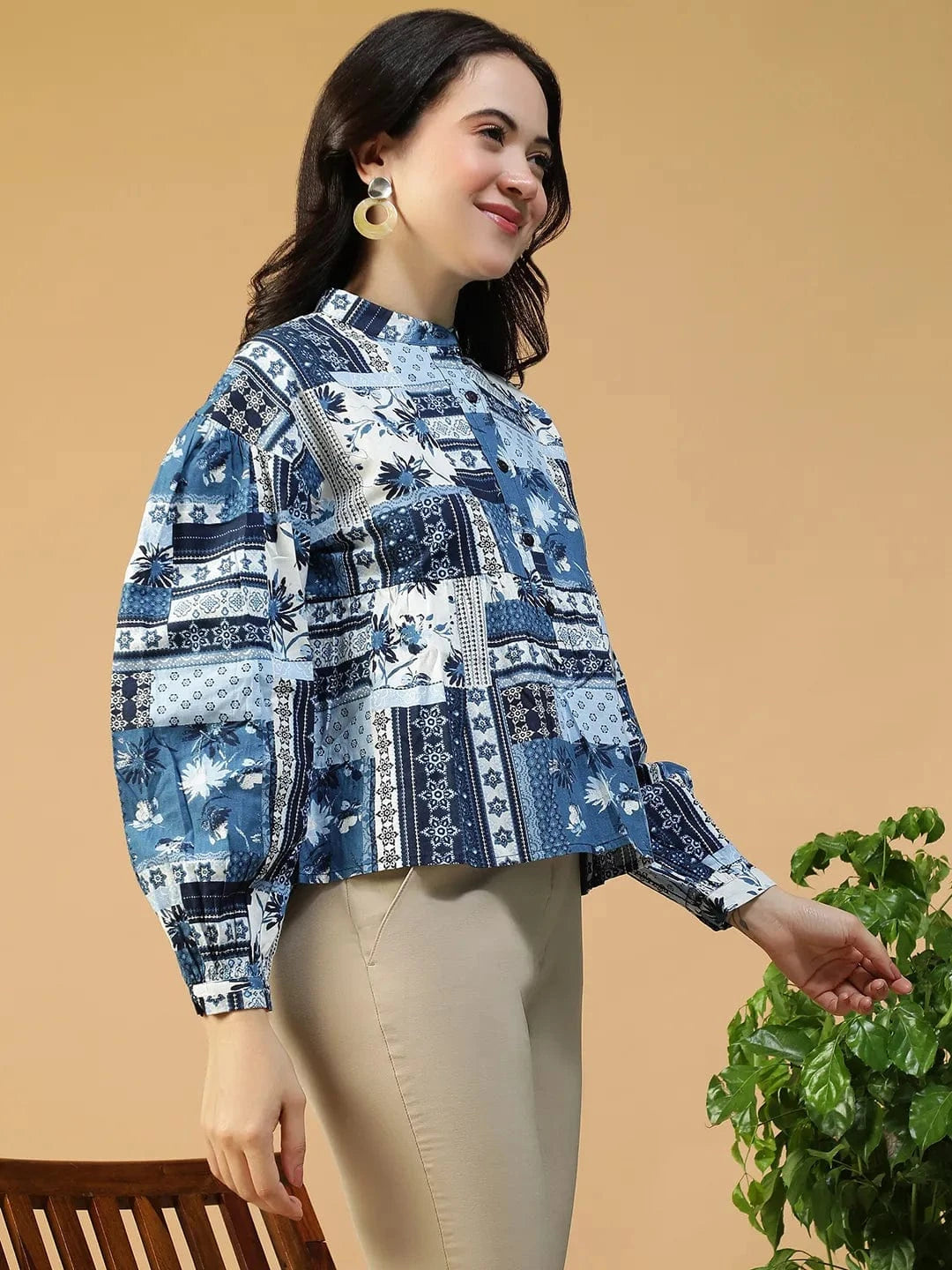 Blue Abstract Print Cotton Top