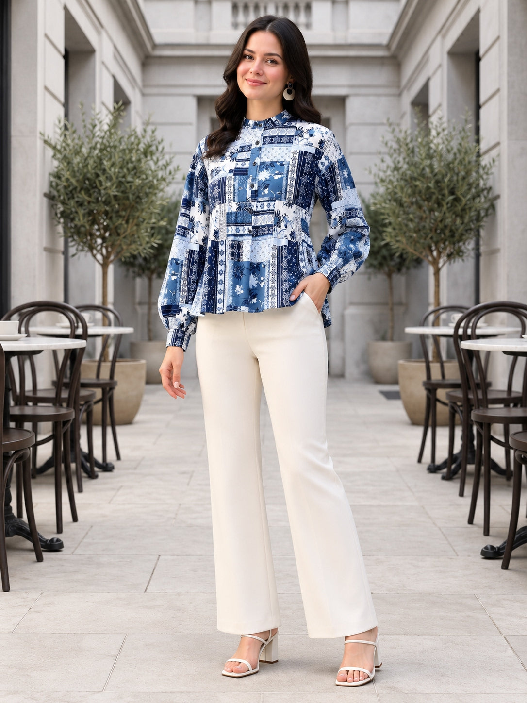 Blue Abstract Print Cotton Top