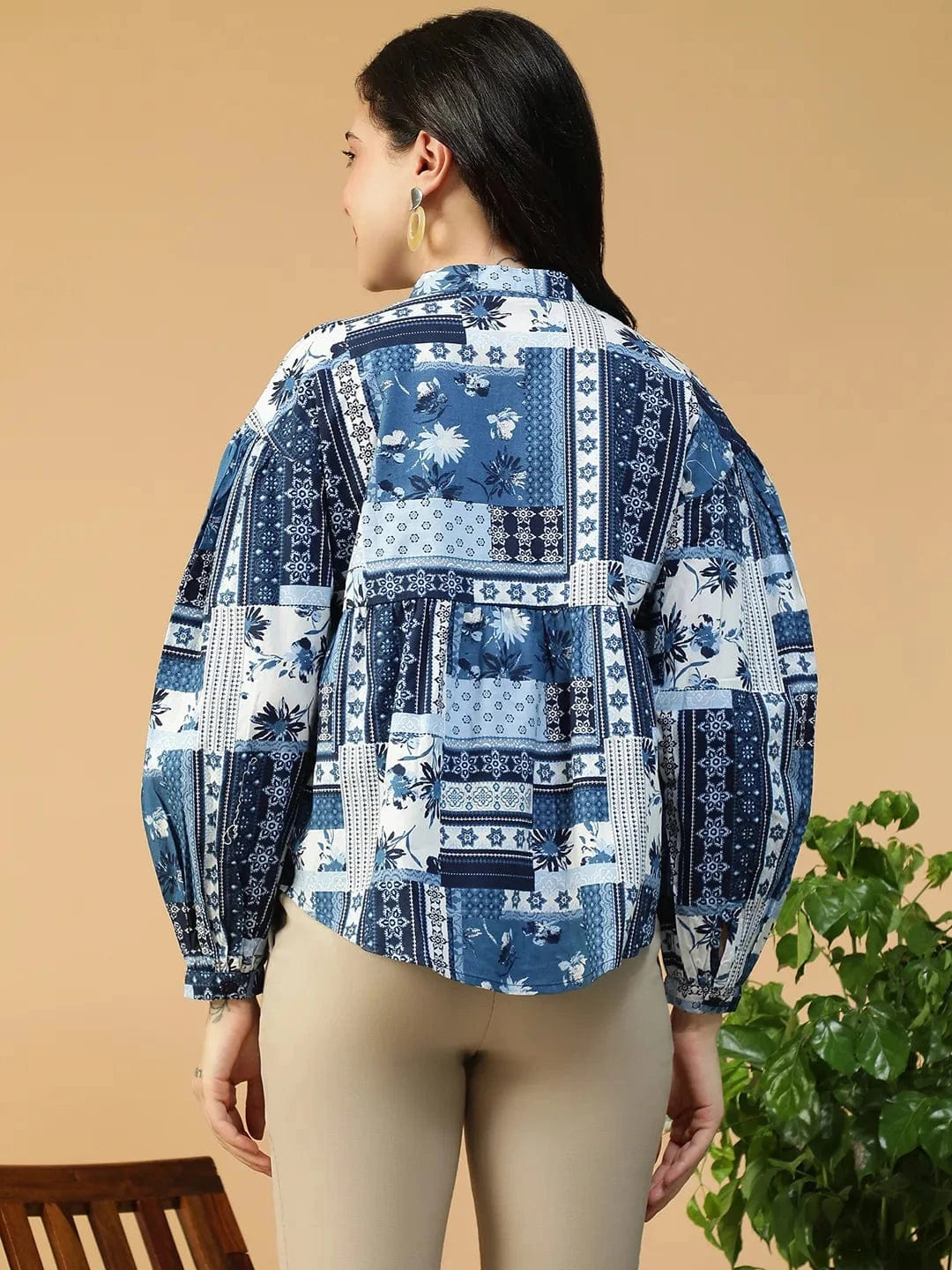 Blue Abstract Print Cotton Top