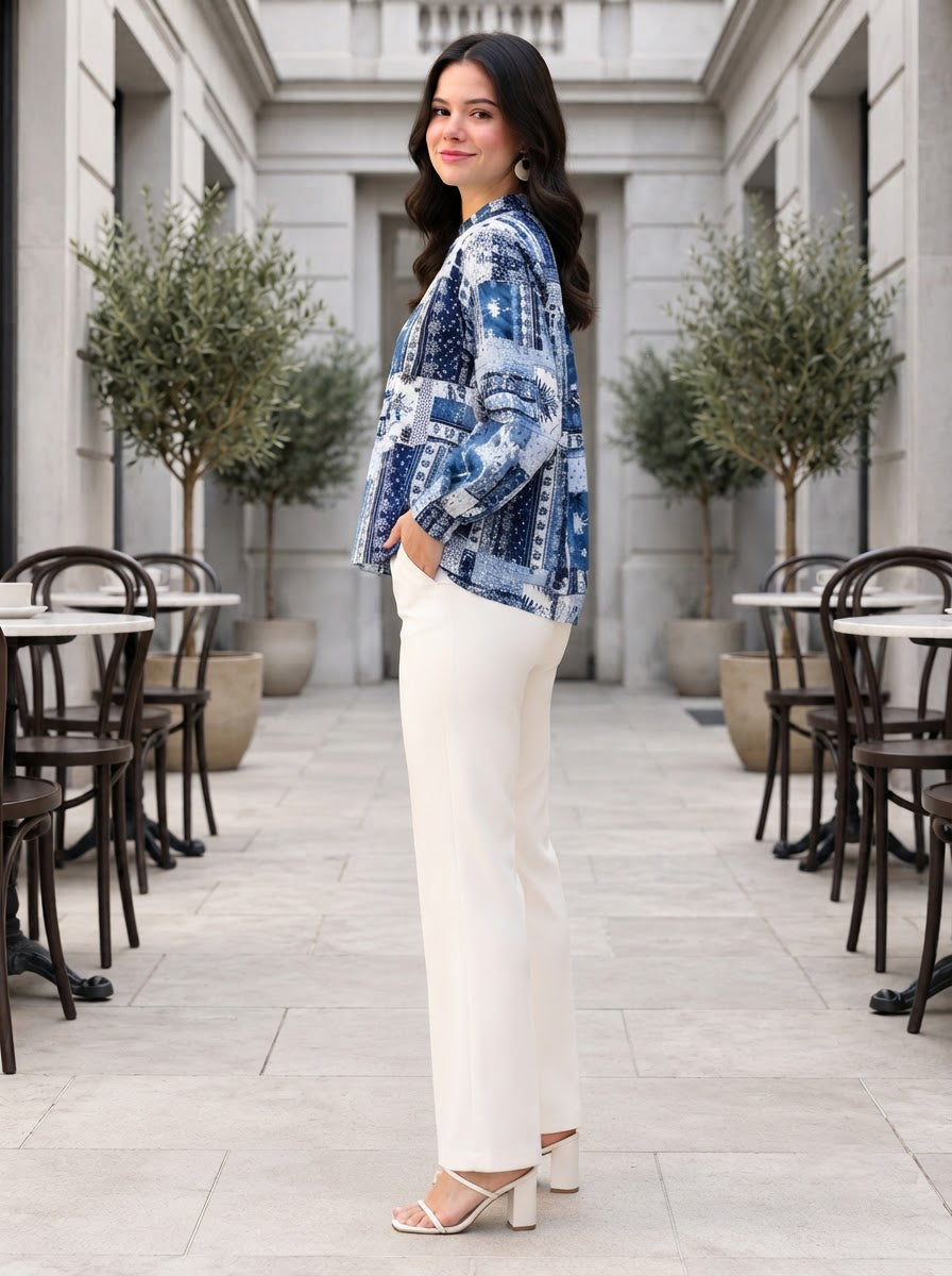 Blue Abstract Print Cotton Top