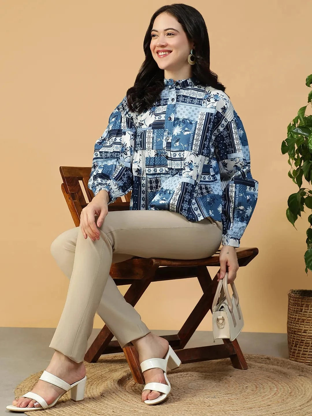 Blue Abstract Print Cotton Top