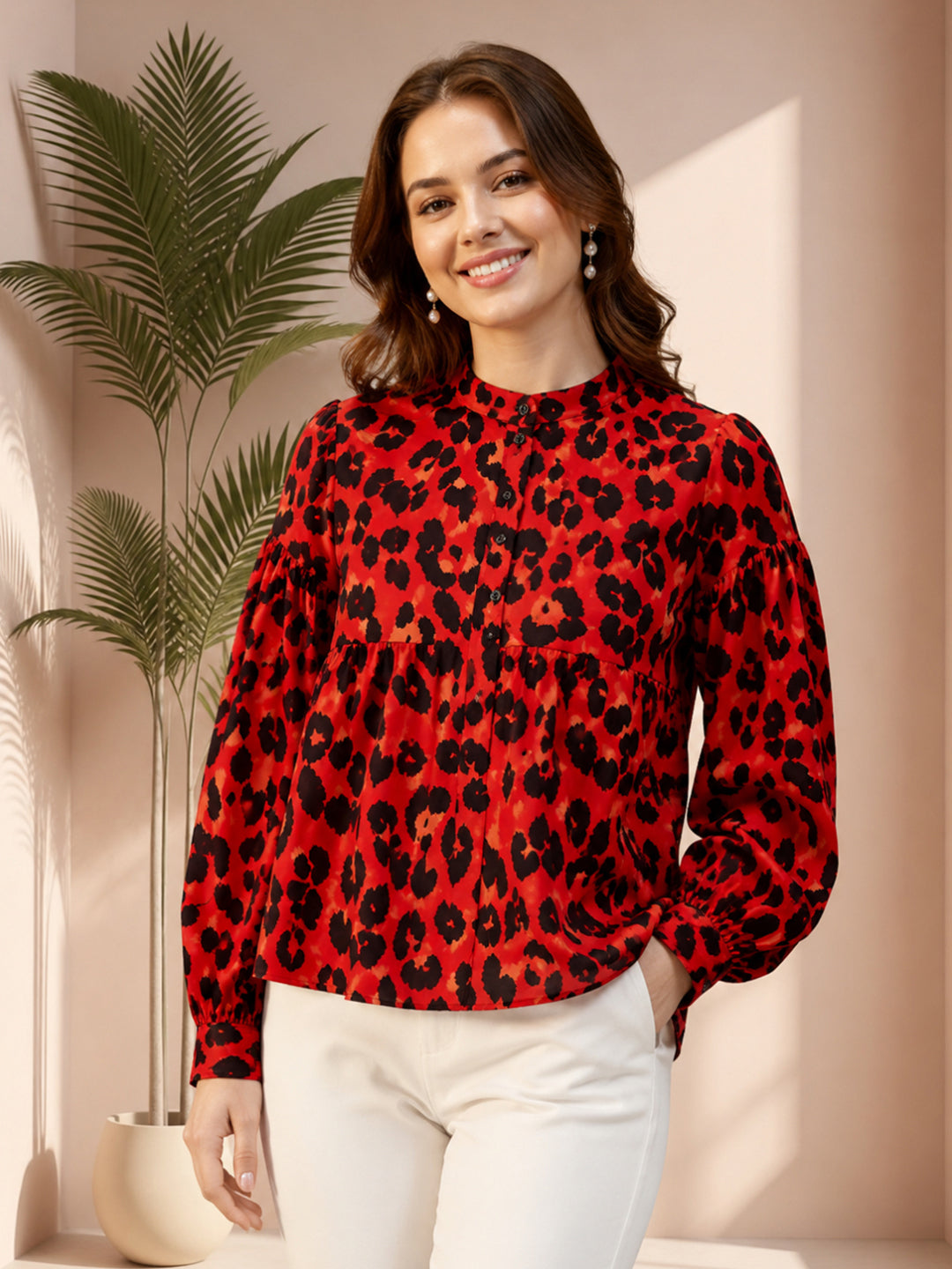 Red Animal Print Cotton Top
