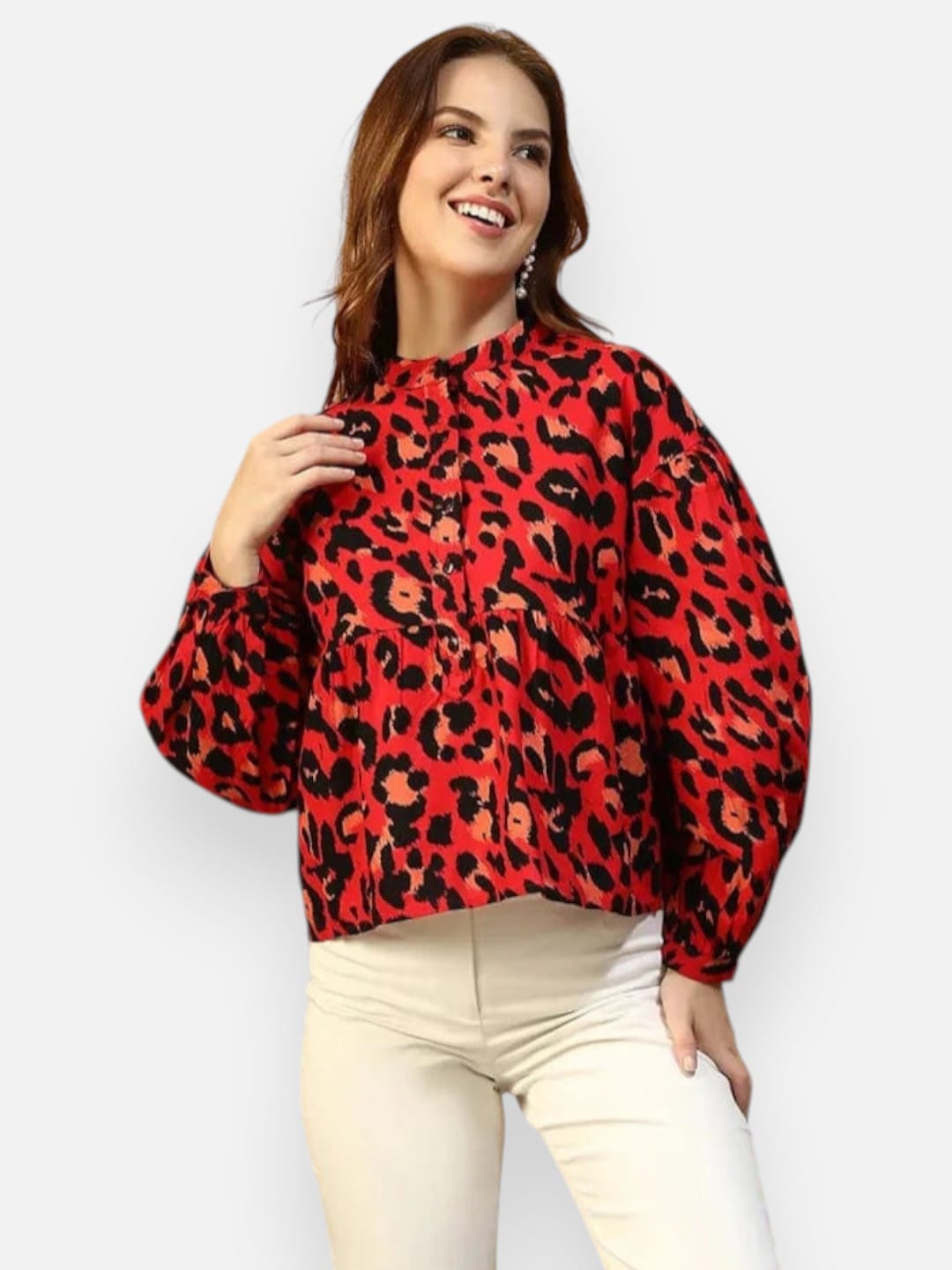 Red Animal Print Cotton Top