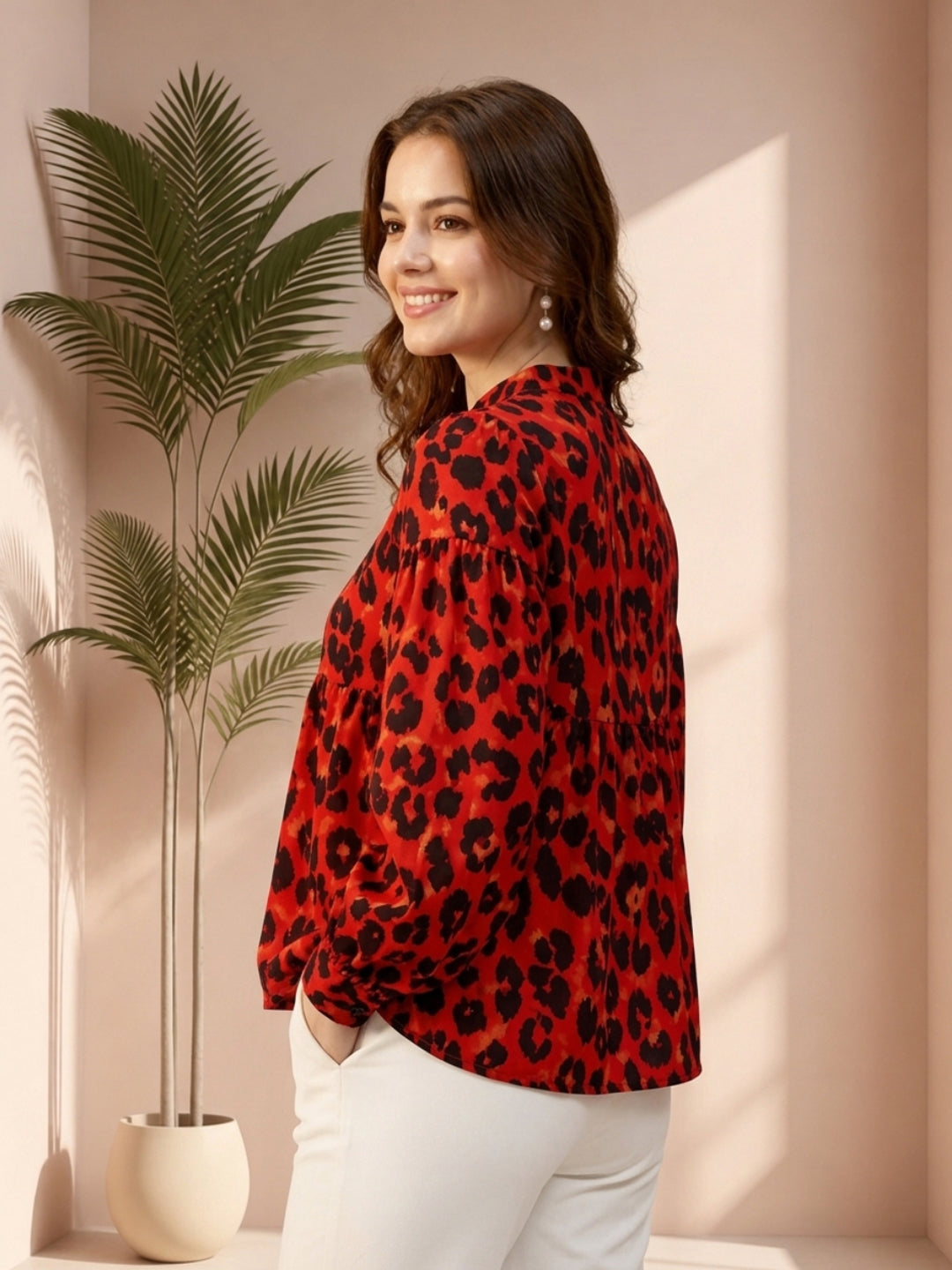 Red Animal Print Cotton Top