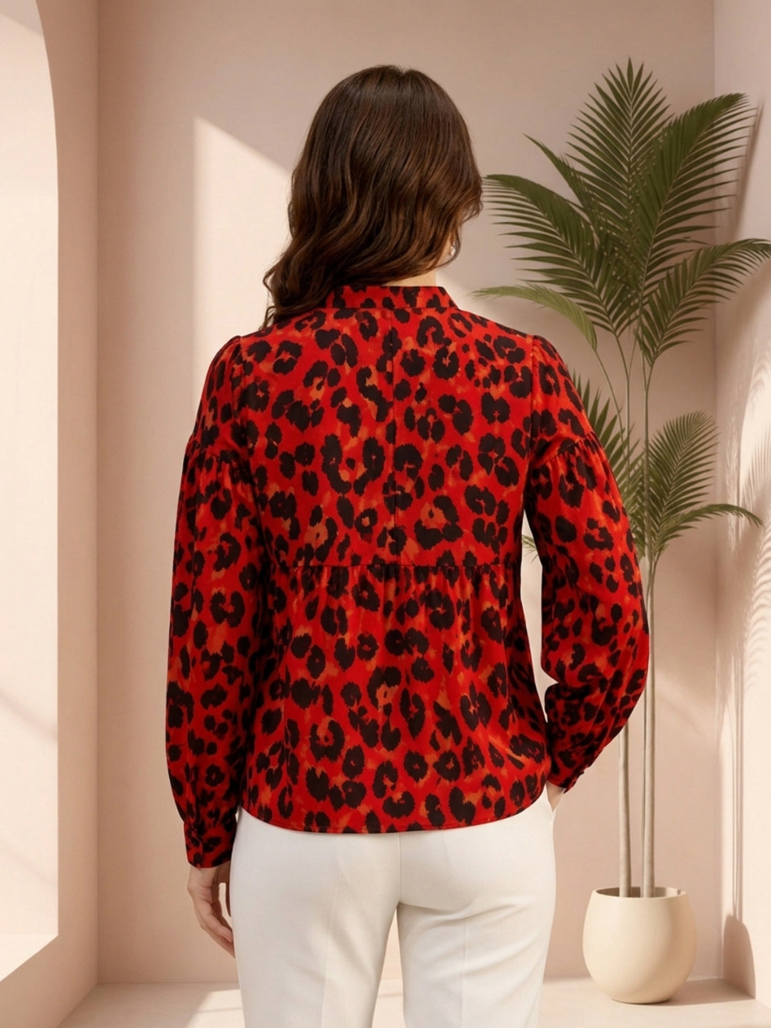 Red Animal Print Cotton Top