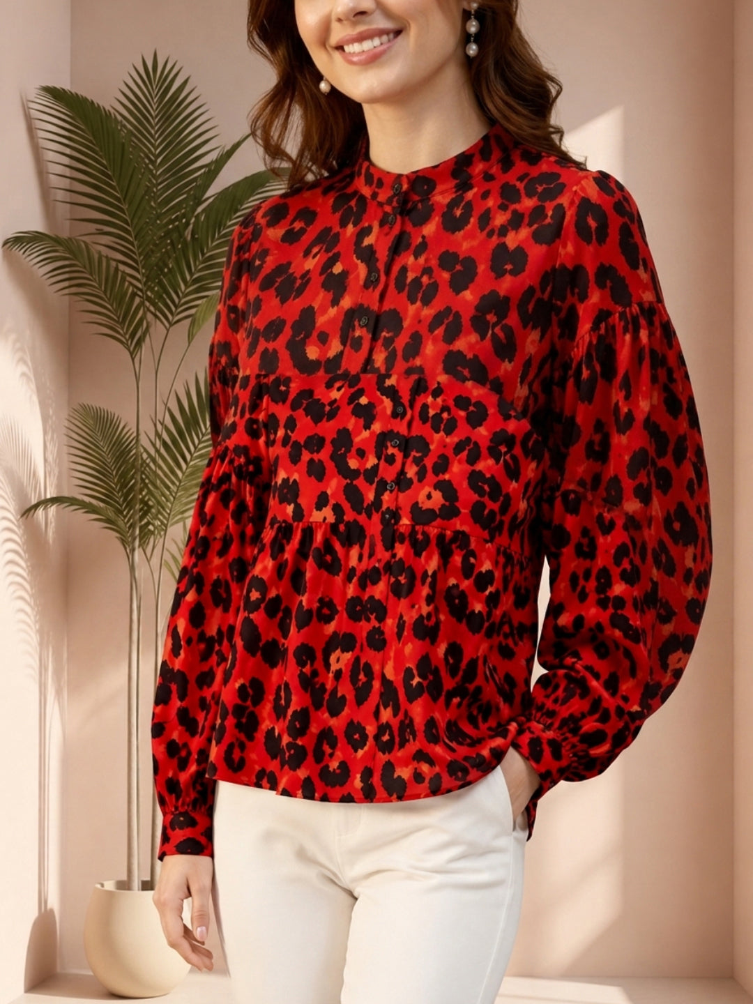Red Animal Print Cotton Top