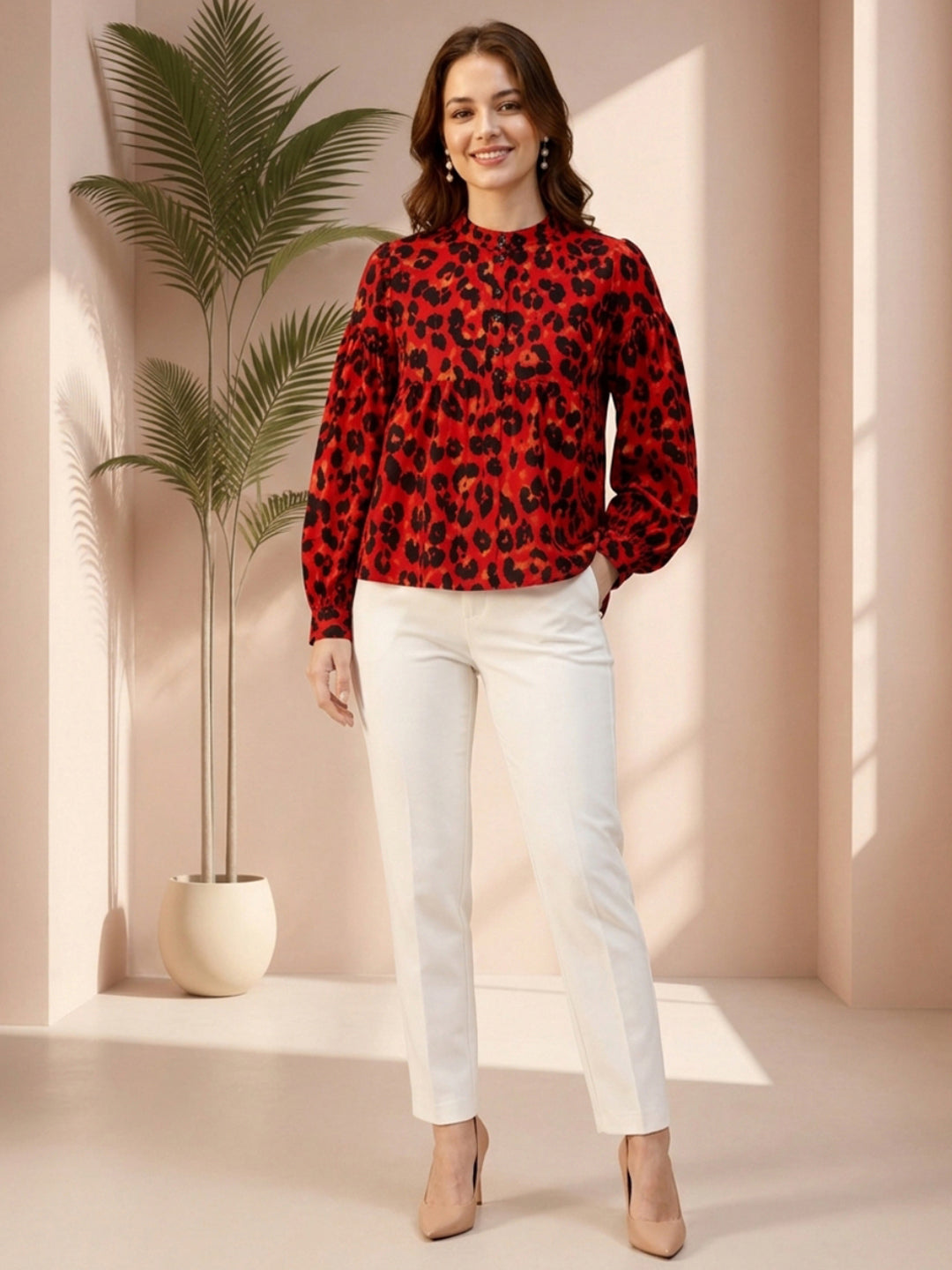Red Animal Print Cotton Top