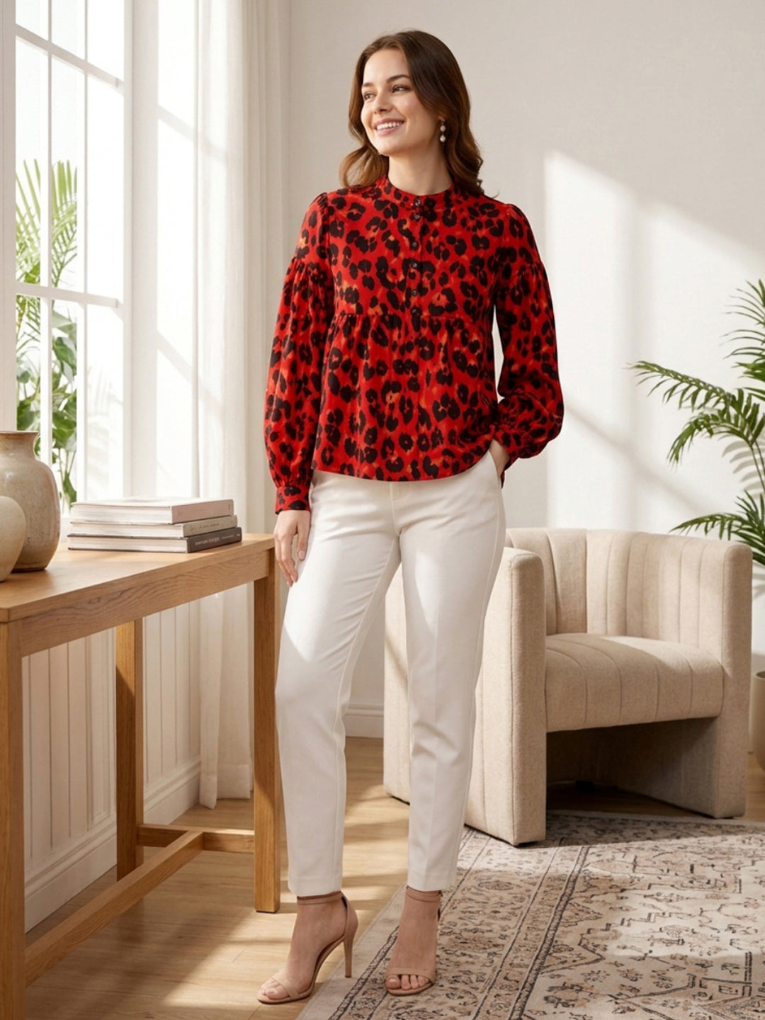 Red Animal Print Cotton Top