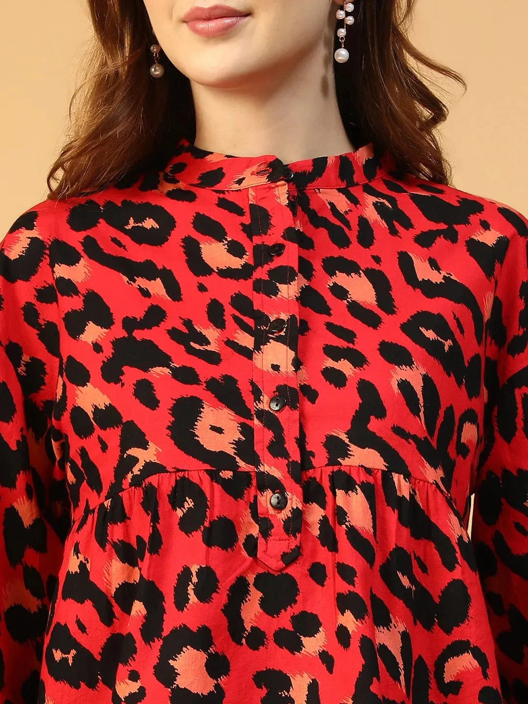 Red Animal Print Cotton Top