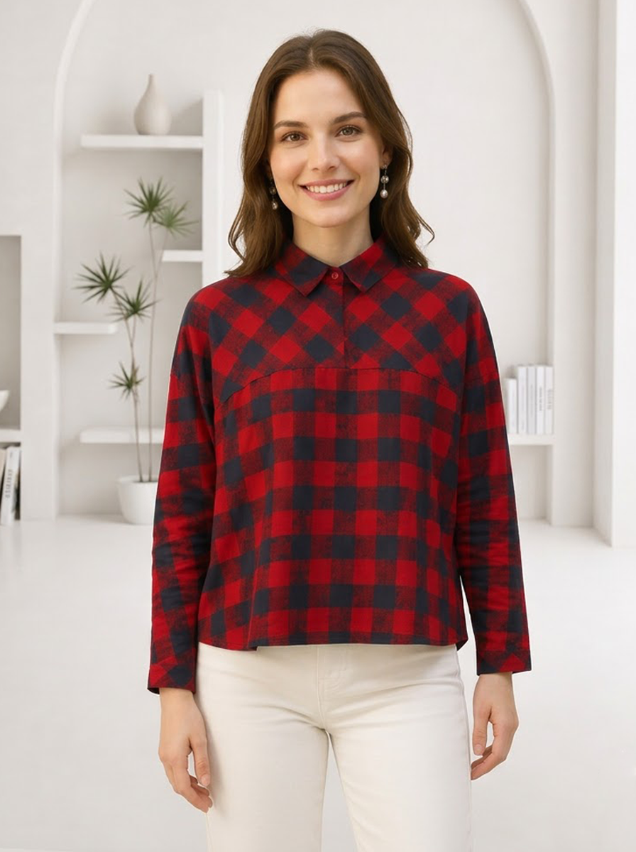 Red Check Print Cotton Shirt