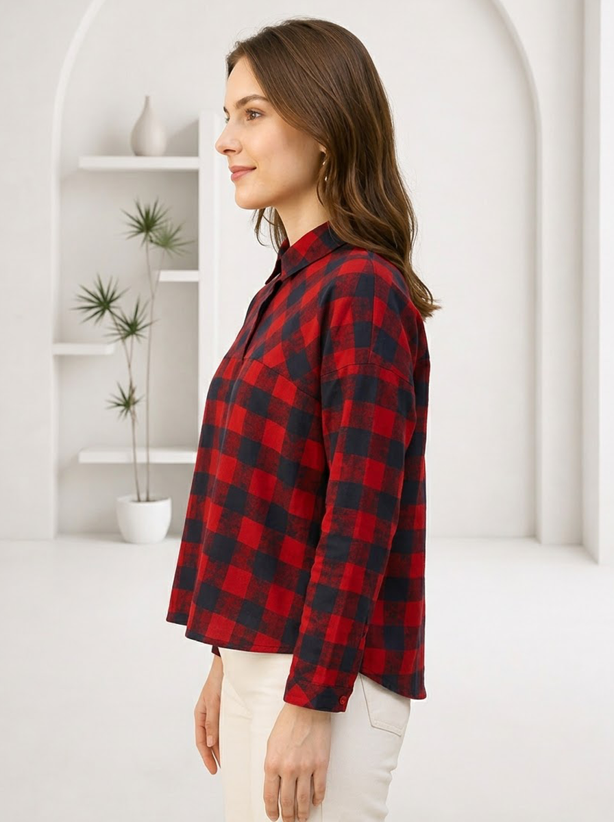 Red Check Print Cotton Shirt