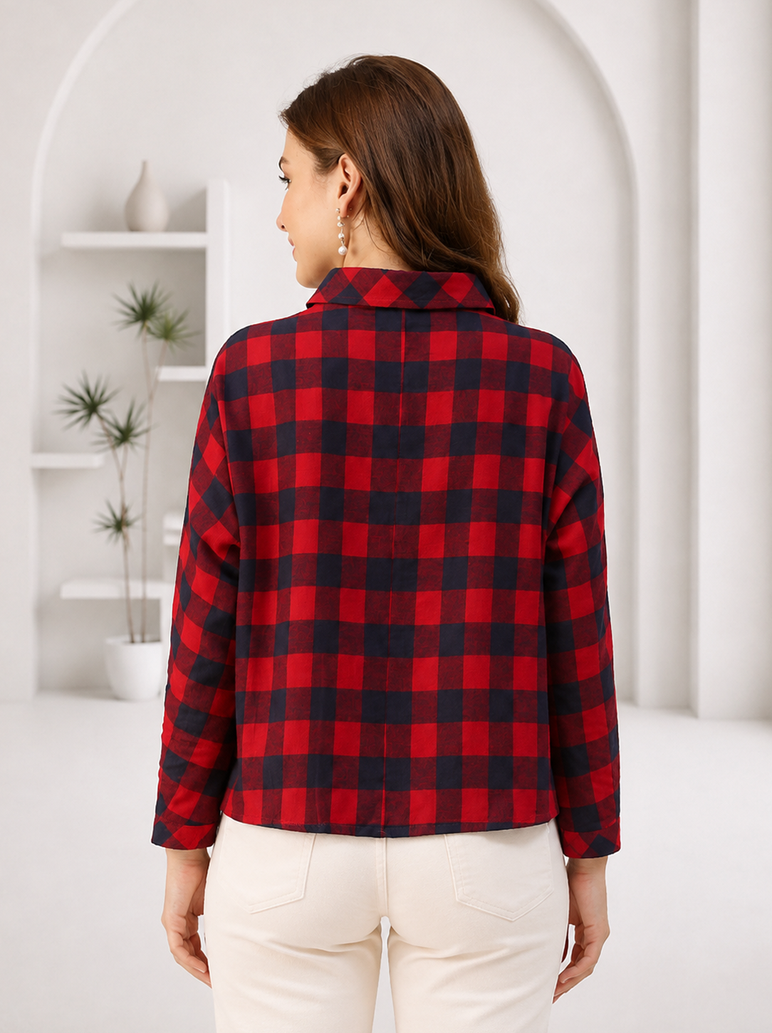 Red Check Print Cotton Shirt