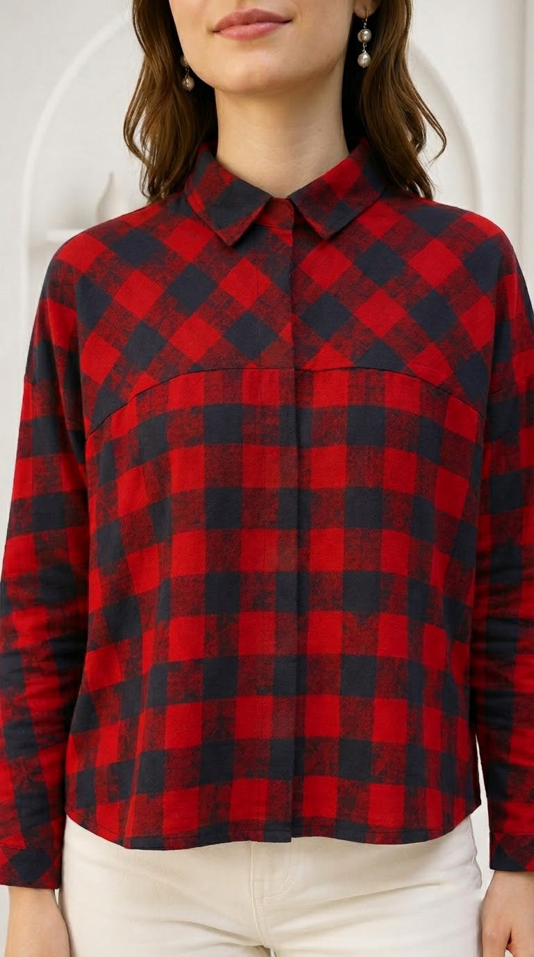 Red Check Print Cotton Shirt