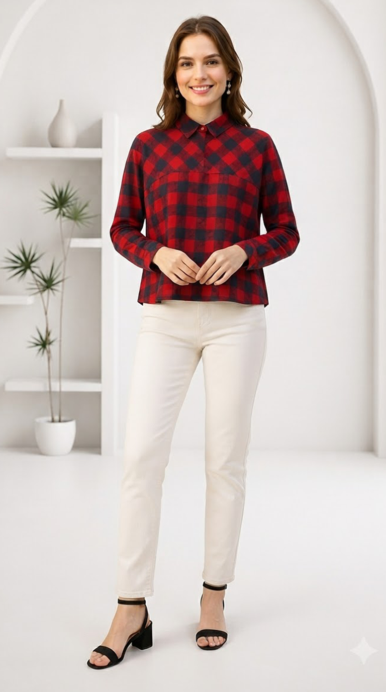 Red Check Print Cotton Shirt