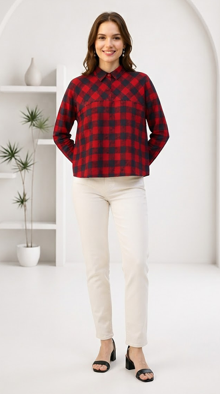Red Check Print Cotton Shirt