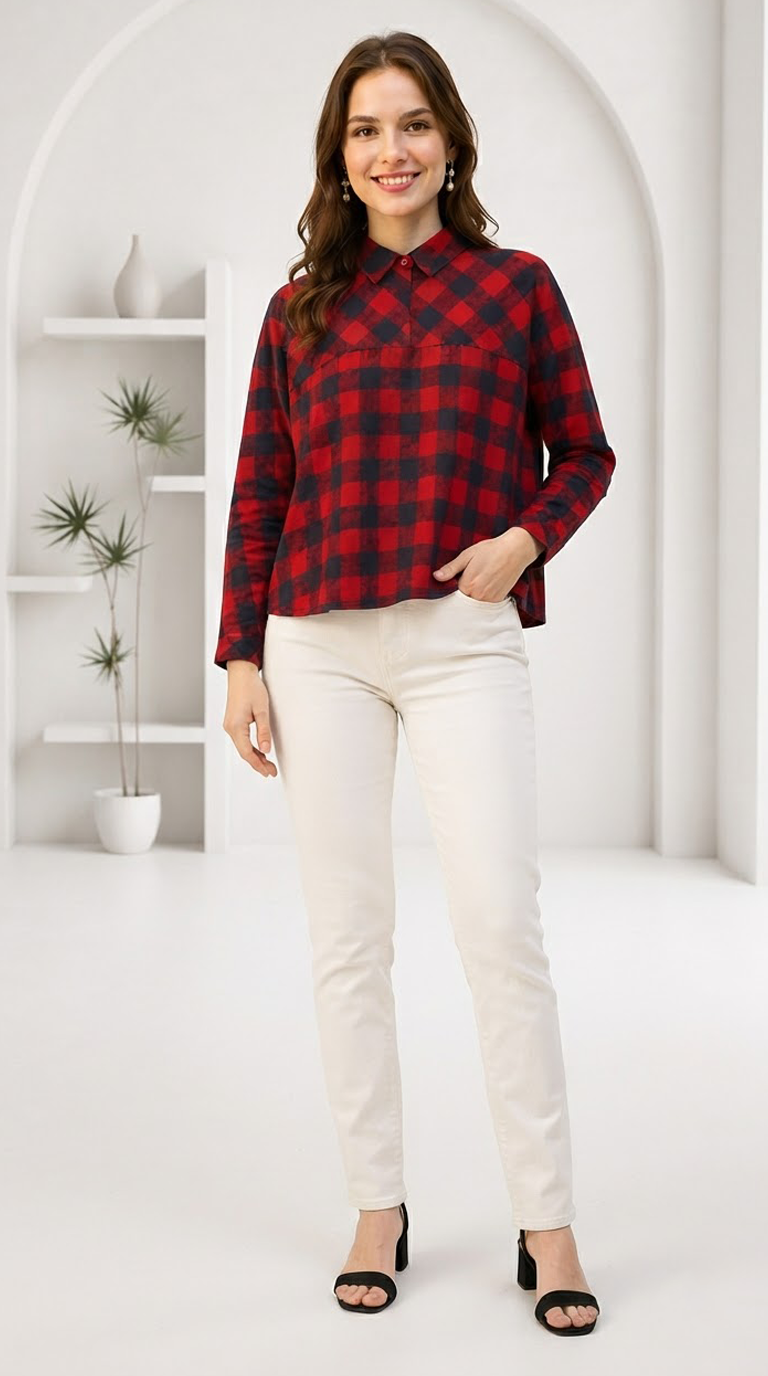 Red Check Print Cotton Shirt