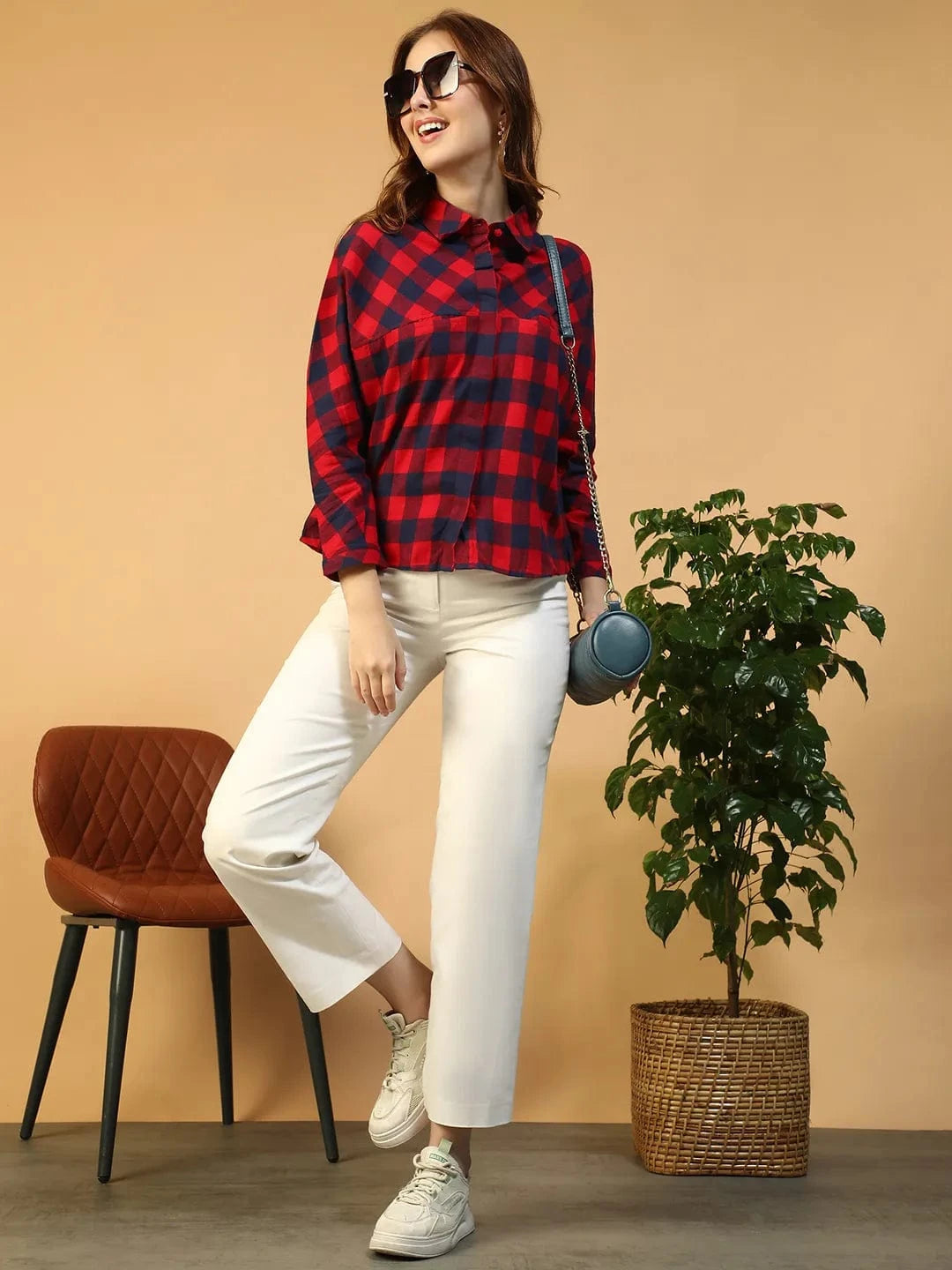 Red Check Print Cotton Shirt