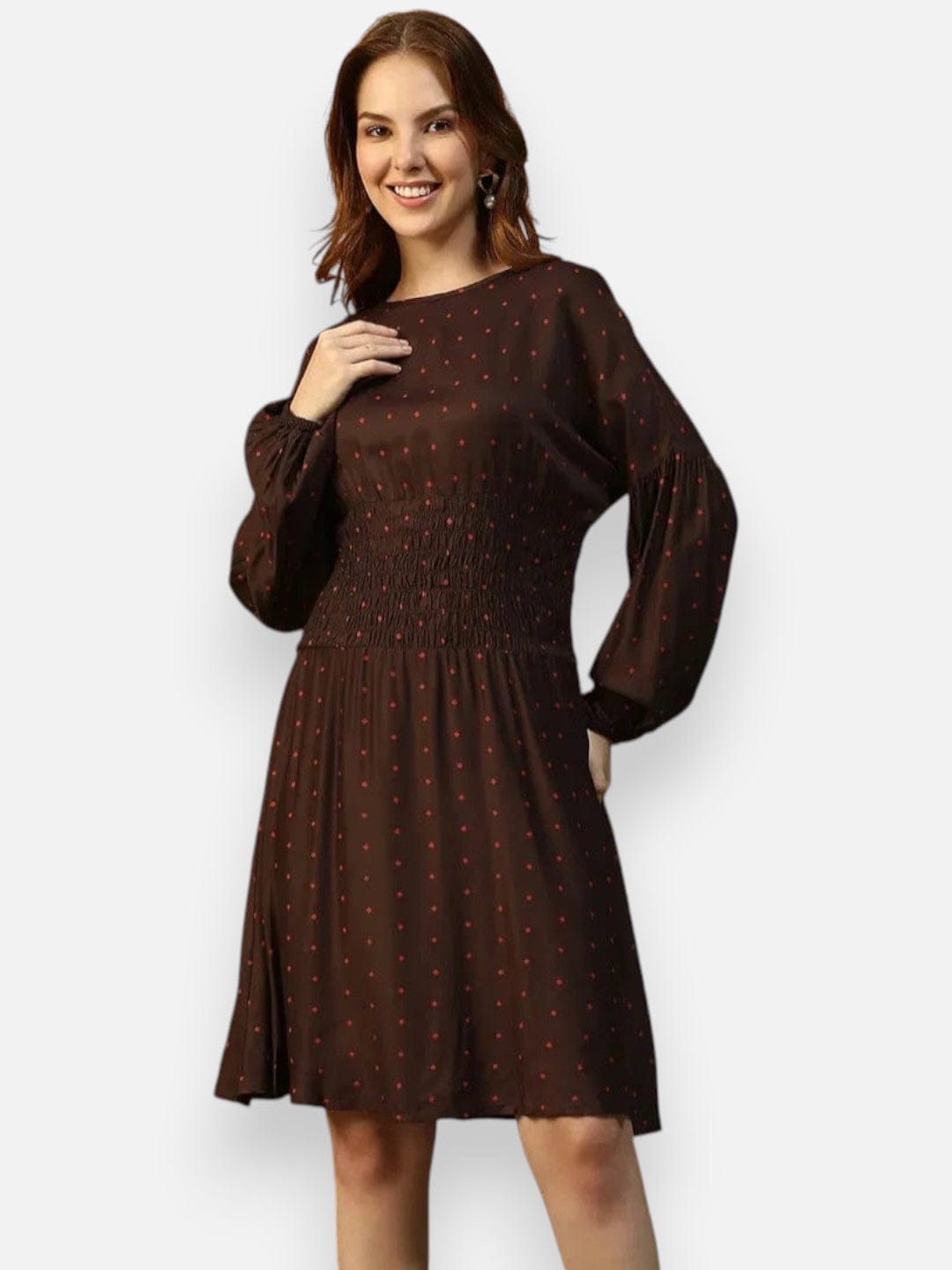 Brown Dot Print Dress