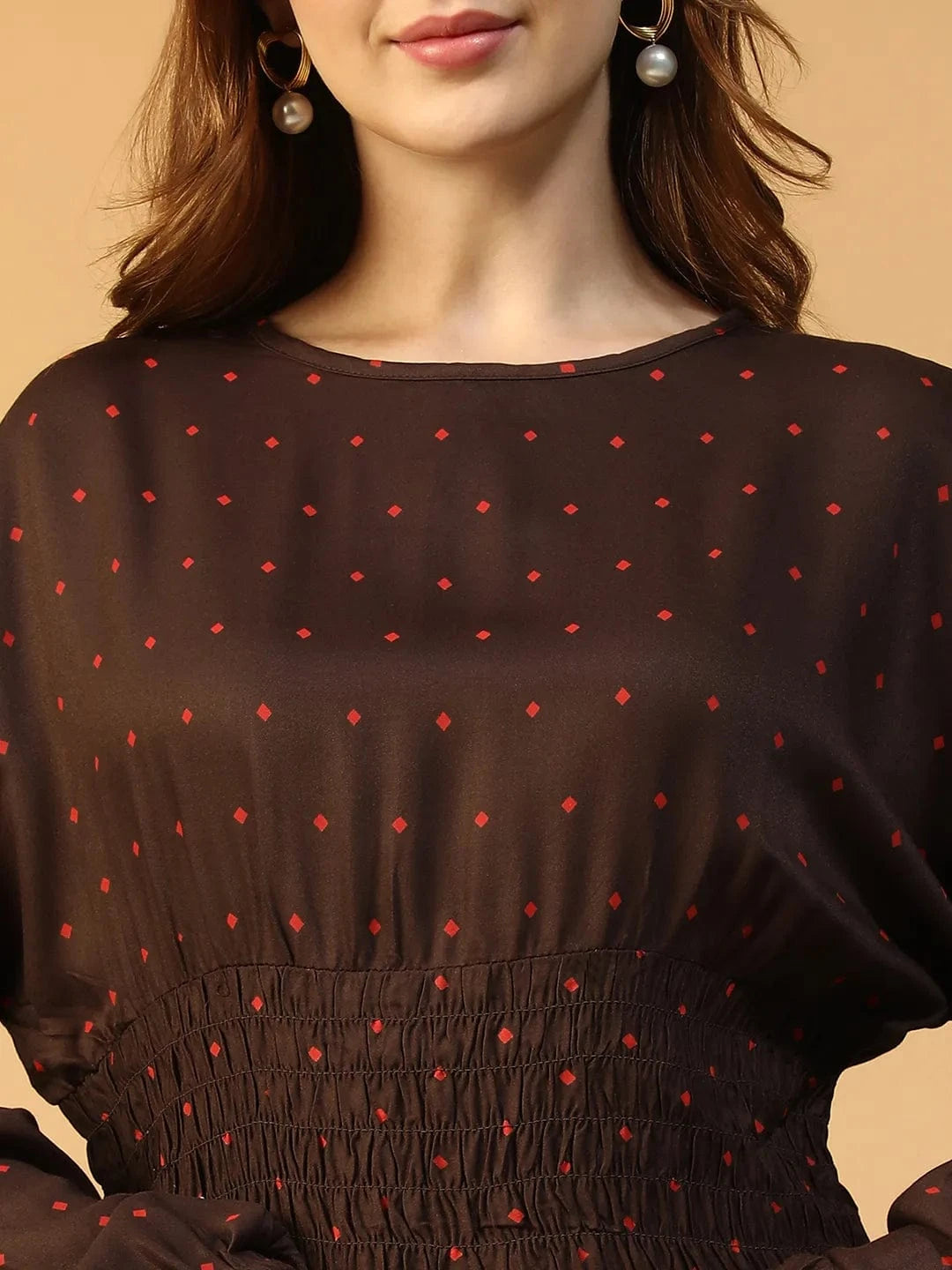 Brown Dot Print Dress