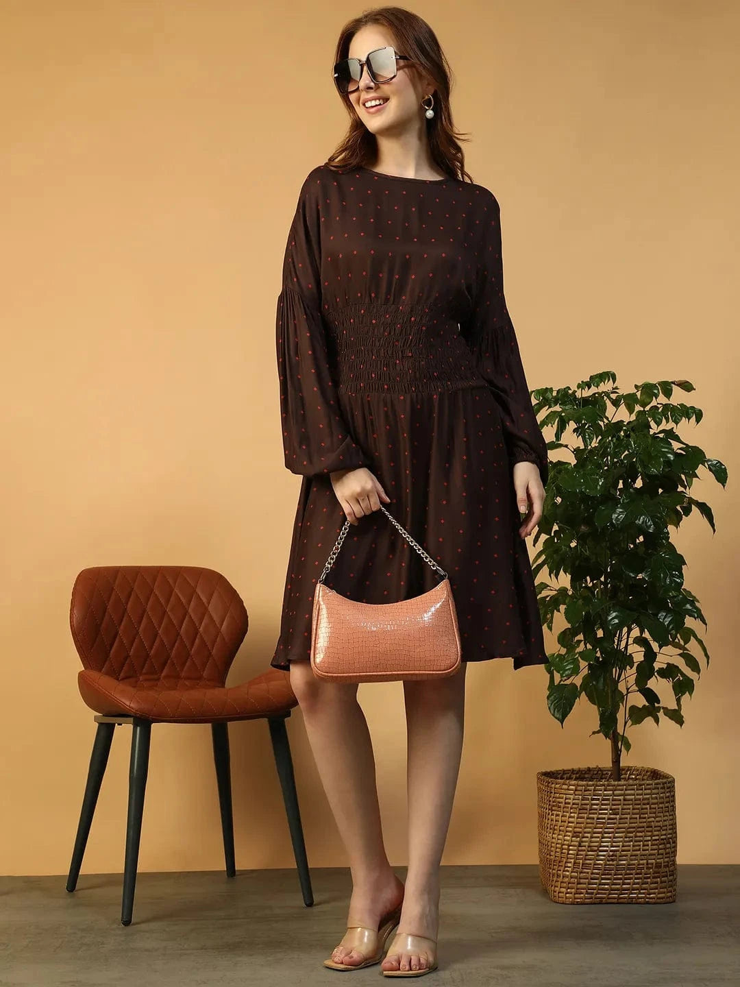 Brown Dot Print Dress