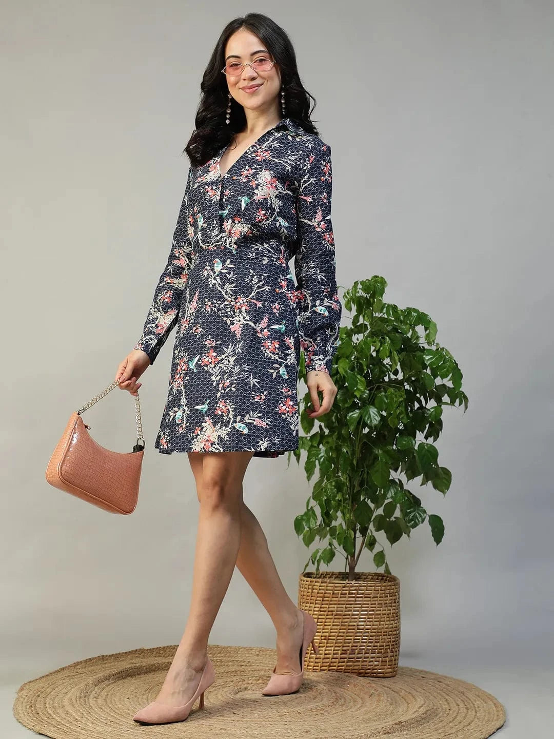 Blue Floral Print Dress