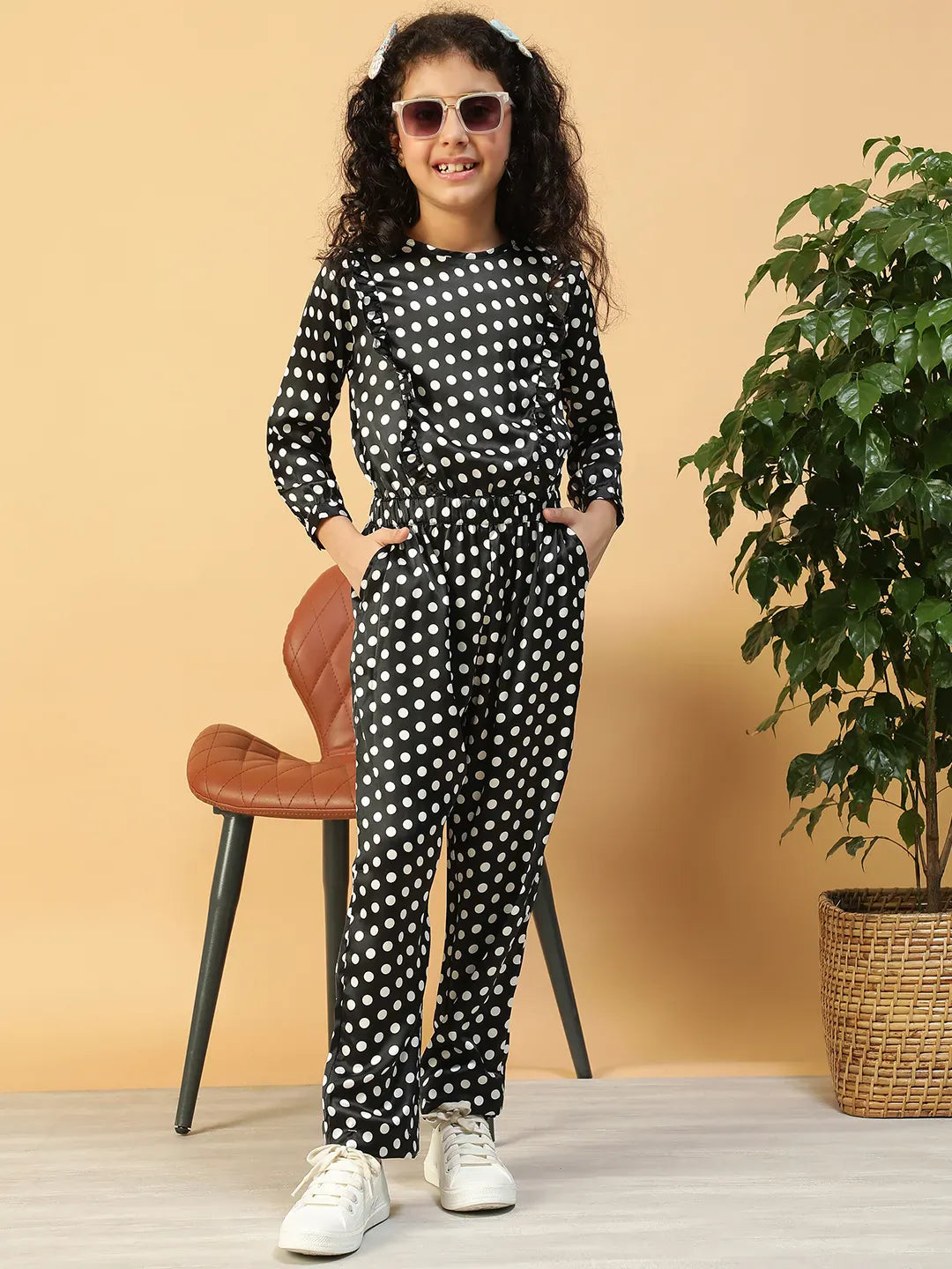 Kid Girl Black Polka Dot Jumpsuit