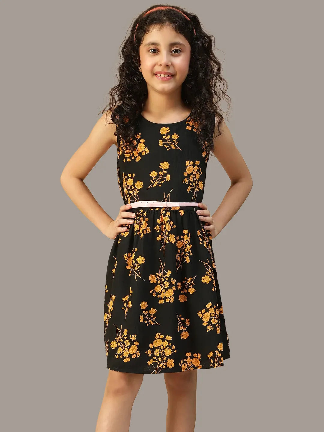 Kid Girl Black Floral Print Dress