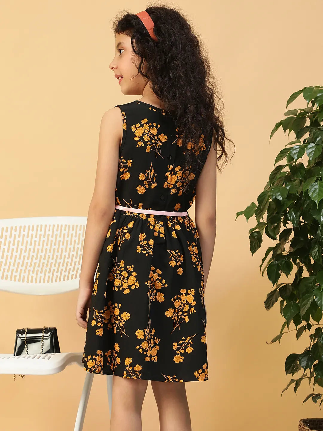 Kid Girl Black Floral Print Dress