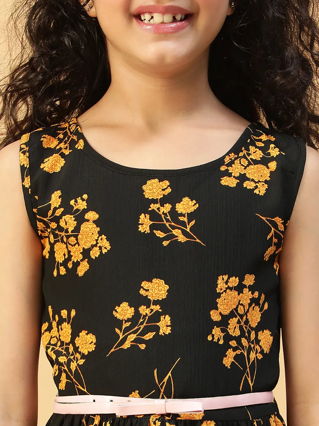 Kid Girl Black Floral Print Dress