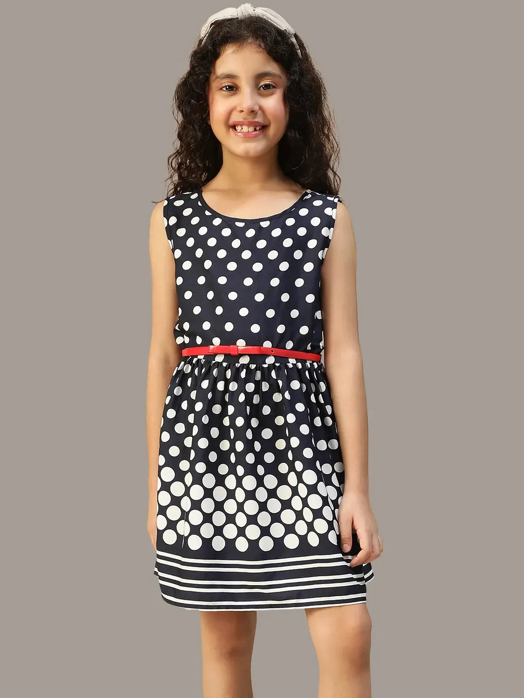 Kid Girl Navy Blue Polka Dot Dress