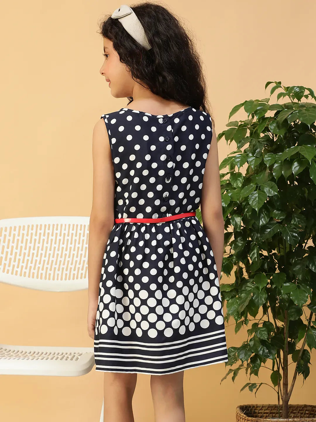 Kid Girl Navy Blue Polka Dot Dress