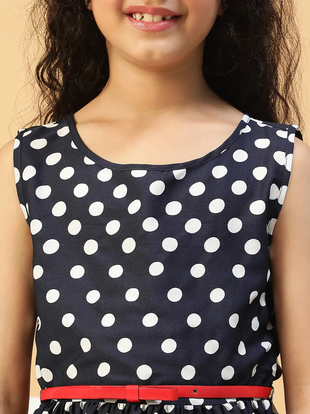 Kid Girl Navy Blue Polka Dot Dress