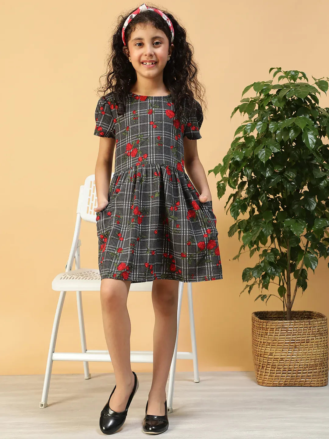 Kid Girl Black Floral Print Dress