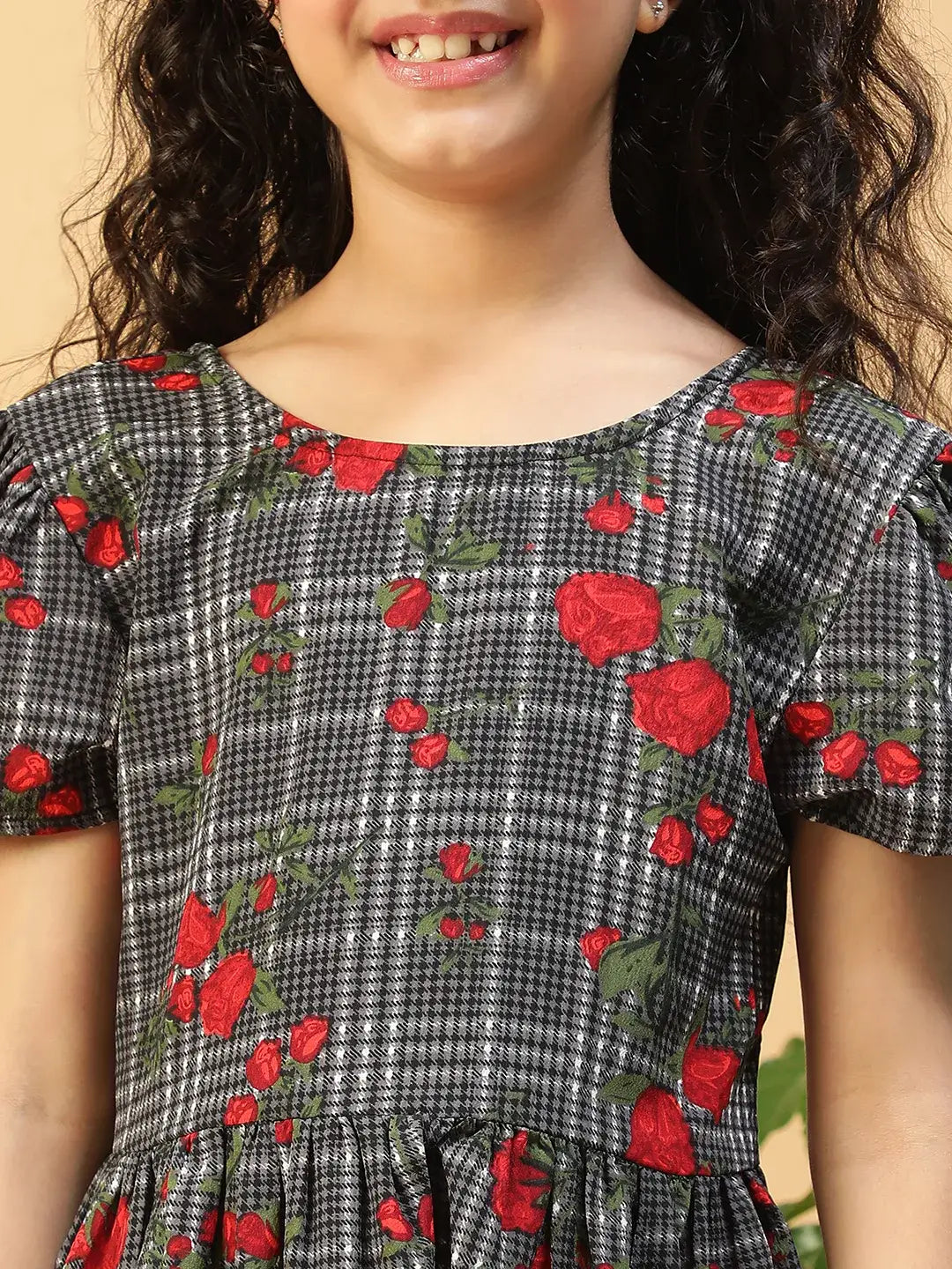 Kid Girl Black Floral Print Dress