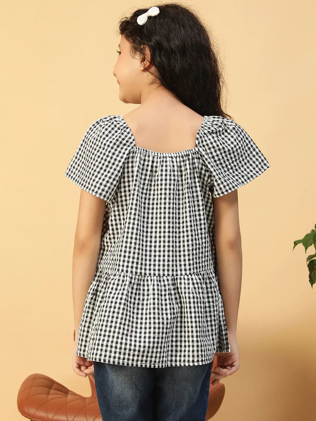 Kid Girl Black Check Print Cotton Dress