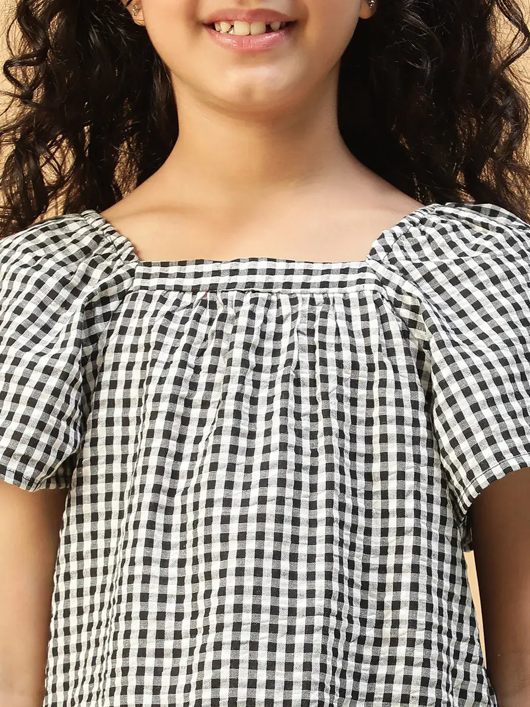 Kid Girl Black Check Print Cotton Dress