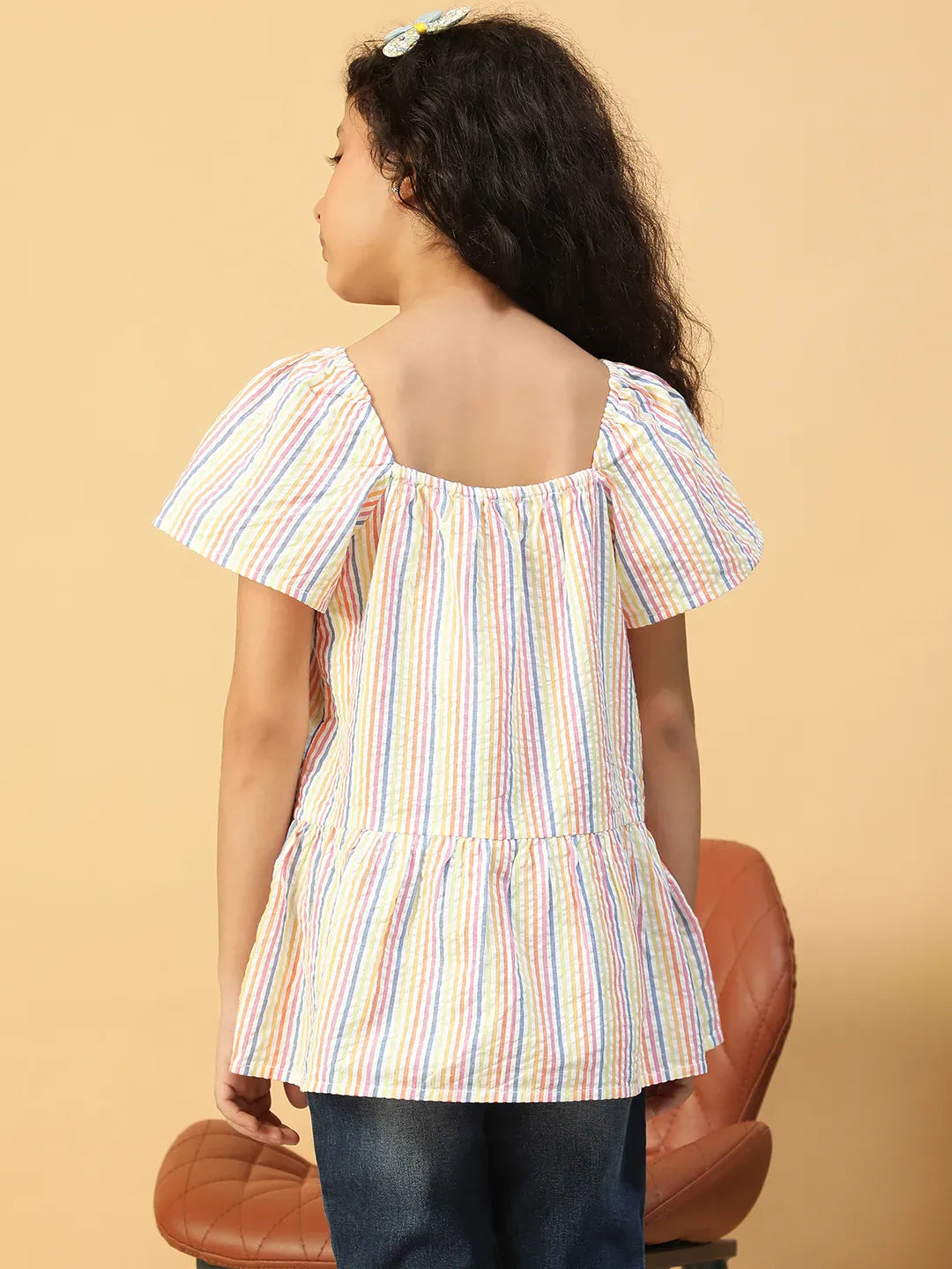 Kid Girl Multicolor Stripe Print Cotton Dress