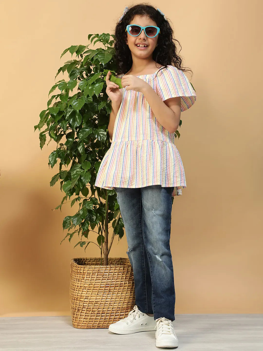 Kid Girl Multicolor Stripe Print Cotton Dress