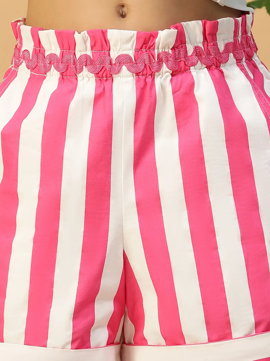 Kid Girl Pink Stripe Print Cotton Shorts