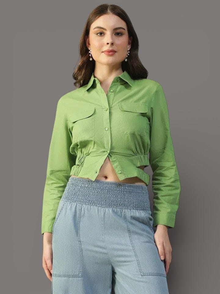 Women Green Cotton Shirt