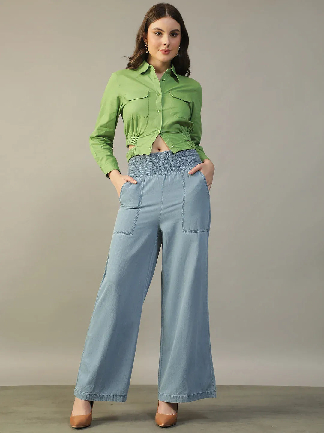 Women Green Cotton Shirt